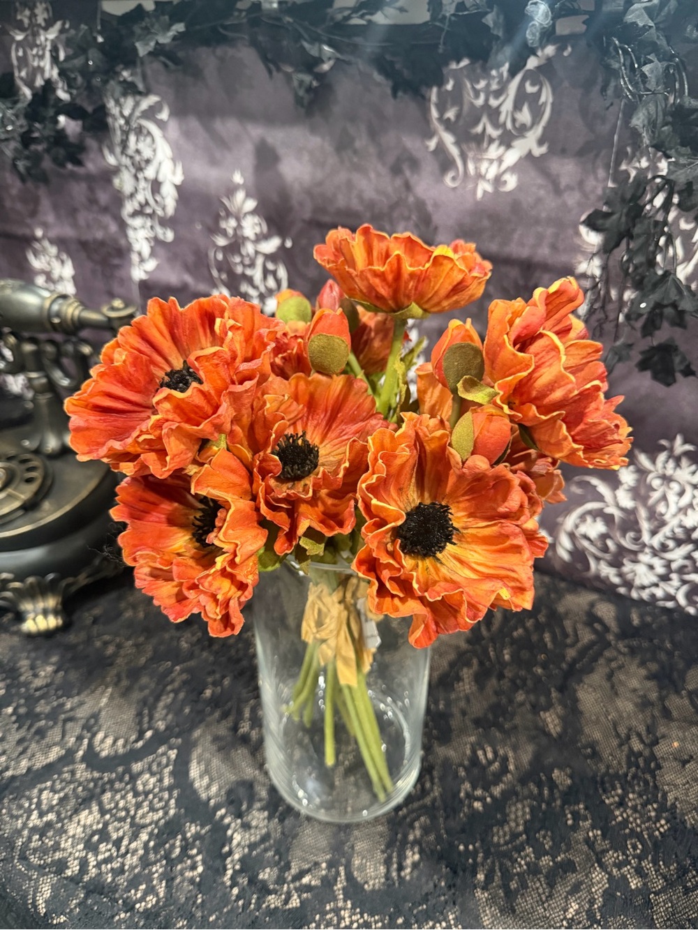 3 Realistic Sunset Poppy Bundles Orange Faux Floral Fall Decor